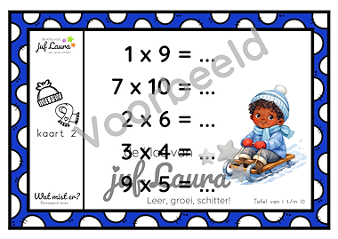 Lesmateriaal Winter - Wat mist er? - Tafel van 1 t/m 10 van auteur De klas van juf Laura slide 2