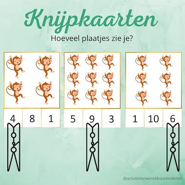 Lesmateriaal Kleine aap - Knijpkaarten tellen 1-24 van auteur Nanny Melissa