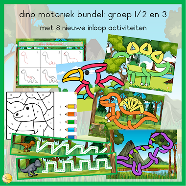Lesmateriaal Dino motoriek bundel voor groep 1/2 en 3 van auteur JufJoyceKuenen