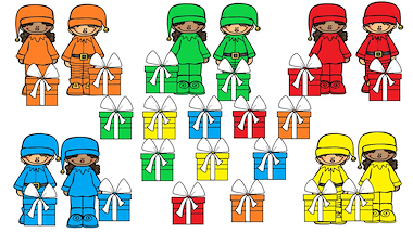 Lesmateriaal kerstelfjes en pakjes sorteren - kleur en draaischijf van auteur Little Play Friends slide 2