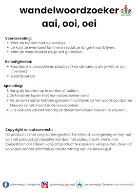 Lesmateriaal Wandelwoordzoeker aai, ooi, oei van auteur de beweegjuf slide 4