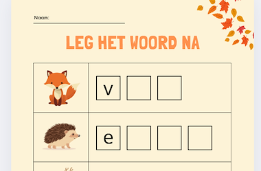 Lesmateriaal Herfst woorden naleggen van auteur Juf Fabienne van es slide 1