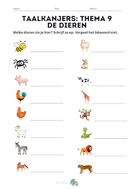 Lesmateriaal Toets/ herhaling taalkanjers AN themabundel 9: de dieren van auteur ondersteuner Delphine slide 1