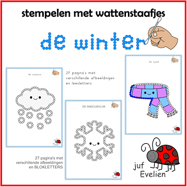 Lesmateriaal stempelen met wattenstaafjes thema: winter van auteur juf Evelien