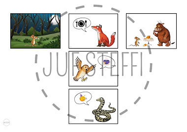 Lesmateriaal liedje + prenten 'De Gruffalo' van auteur Juf Steffi