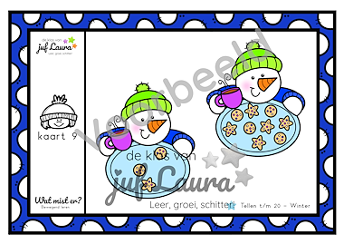 Lesmateriaal Winter - Wat mist er? - Tellen t/m 20 (*-versie) van auteur De klas van juf Laura slide 3