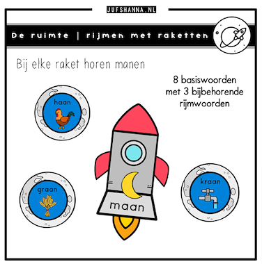 Lesmateriaal Thema de ruimte | Rijmen met raketten van auteur Juf Shanna