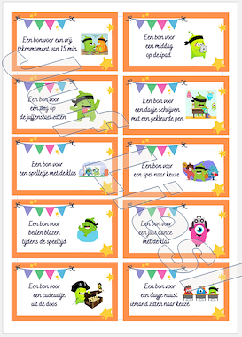 Lesmateriaal Classdojo 70 bonnen voor een verjaardag  van auteur De monsterklas van Juf Liesl