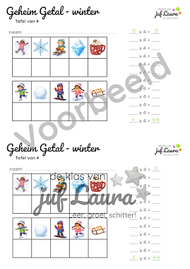 Lesmateriaal Winter - Geheim Getal - Tafel van 3 en 4 van auteur De klas van juf Laura slide 3
