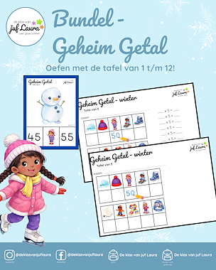 Lesmateriaal Winter - Bundel - Geheim Getal - Tafel van 1 t/m 12 van auteur De klas van juf Laura