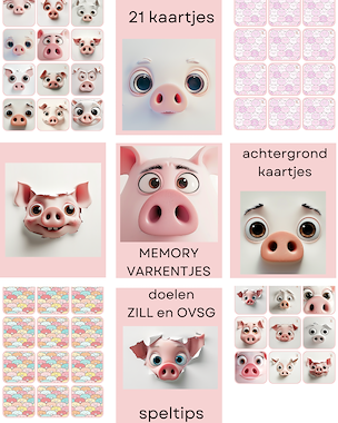 Lesmateriaal Memory - knorrige varkentjes van auteur Little Play Friends