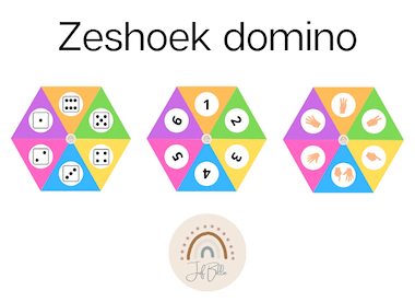 Lesmateriaal Domino cijfers (zeshoek) van auteur Juf Billie