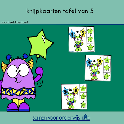 Lesmateriaal knijpkaarten tafel van 5 van auteur samen voor onderwijs