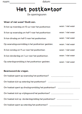 Lesmateriaal Tijd: openingsuren postkantoor 2 van auteur LeerLaLand slide 2