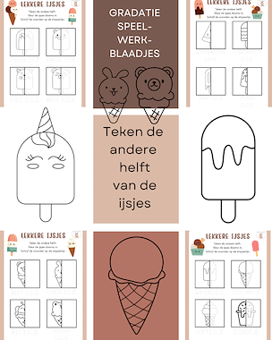 Lesmateriaal Teken de andere helft: ijsjes van auteur Little Play Friends