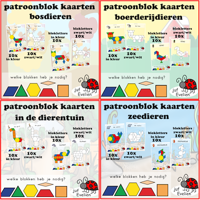 Lesmateriaal bundel patroonblokken dieren van auteur juf Evelien