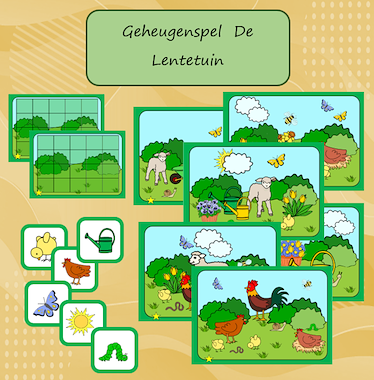 Lesmateriaal Geheugenspel De lentetuin ( +gratis nalegfiguurtjes) van auteur Jabbedabbedoe
