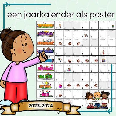Lesmateriaal een jaarkalender als poster van auteur katrotje