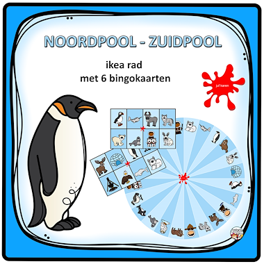 Lesmateriaal ikea rad NOORDPOOL ZUIDPOOL met 6 bingokaarten van auteur juf Karen