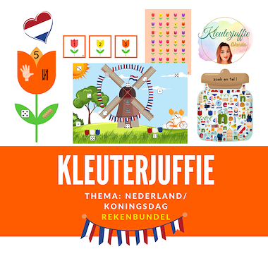 Lesmateriaal Kleuterjuffie, rekenbundel thema koningsdag/Nederland van auteur Kleuterjuffie