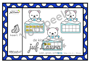 Lesmateriaal Winter - Wat mist er? - Tellen t/m 10 (**-versie) van auteur De klas van juf Laura slide 3
