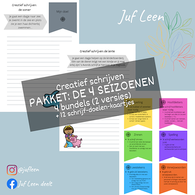 Lesmateriaal PAKKET schrijfbundels DE 4 SEIZOENEN (creatief schrijven) van auteur Juf Leen