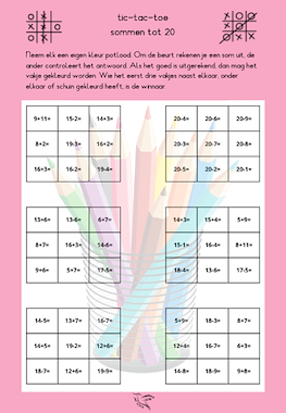 Lesmateriaal tic-tac-toe, sommen tot 10, 20 en 100 van auteur Juf Kitty B slide 2
