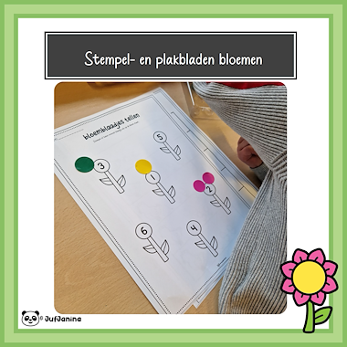 Lesmateriaal stempel- en plakbladen bloemen van auteur Juf Janina