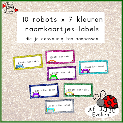 Lesmateriaal 10 robots in 7 kleuren (70 kaartjes) van auteur juf Evelien