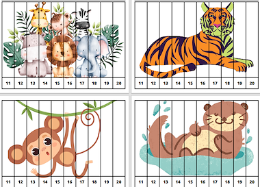 Lesmateriaal Getalrij puzzels thema dieren. 11 t/m 20 van auteur Juf ilona