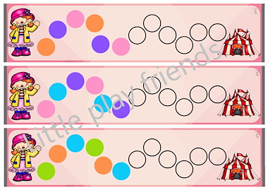 Lesmateriaal Circus - patronen verder zetten en kleuren oefenen van auteur Little Play Friends slide 2