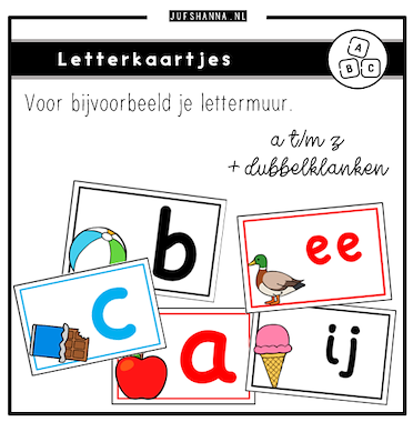 Lesmateriaal Letters | Letterkaartjes met afbeelding (lettermuur) van auteur Juf Shanna