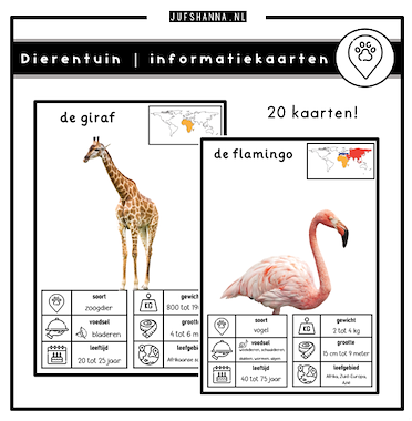 Lesmateriaal Thema dierentuin | Informatiekaarten van auteur Juf Shanna