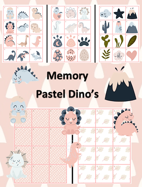 Lesmateriaal Memory - pastel dino's van auteur Little Play Friends