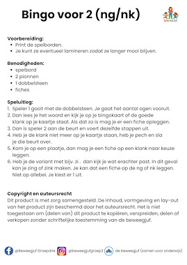Lesmateriaal Spelborden bingo voor 2 ng/nk woorden van auteur de beweegjuf slide 2