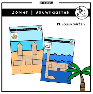 Lesmateriaal Thema zomer | 14 bouwkaarten van auteur Juf Shanna
