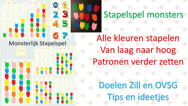 Lesmateriaal kleurrijke monsters - stapelspel van auteur Little Play Friends