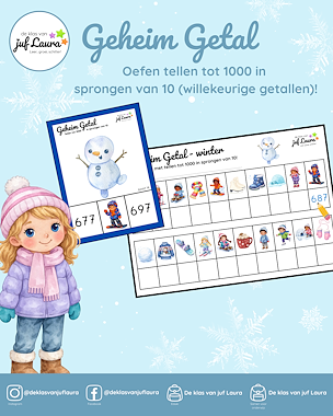 Lesmateriaal Winter - Geheim Getal - Tellen tot 1000 in sprongen van 10 van auteur De klas van juf Laura