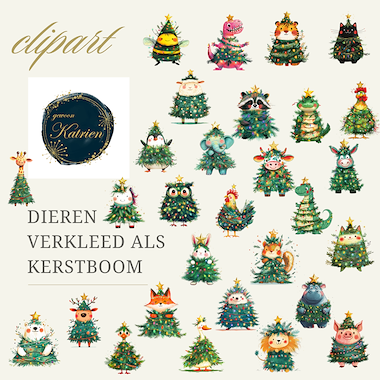 Lesmateriaal clipart dieren in de kerstboom van auteur gewoon Katrien