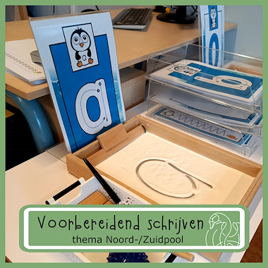 Lesmateriaal zandschrijven - motoriekkaarten - thema Zuidpool van auteur Zwaanzinnig onderwijs