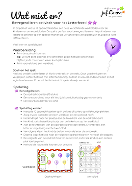 Lesmateriaal Bewegend leren - Wat mist er? - Letterfeest (**-versie) van auteur De klas van juf Laura slide 4