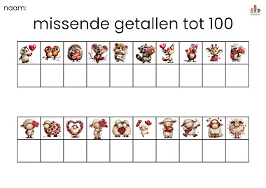 Lesmateriaal Missende getallen tot 100 bewegend leren valentijnsdag van auteur de beweegjuf slide 2