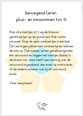 Lesmateriaal bewegend leren, plus- en minsommen tot 10 van auteur Juf Kitty B