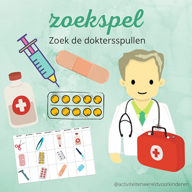 Lesmateriaal Thema ziek zijn - Zoek de dokterspullen van auteur Nanny Melissa