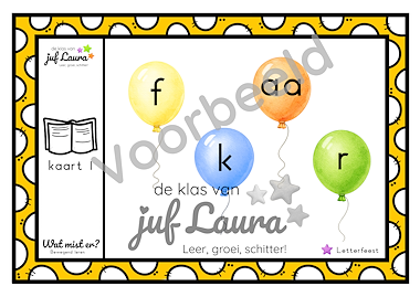 Lesmateriaal Bewegend leren - Wat mist er? - Letterfeest (**-versie) van auteur De klas van juf Laura slide 2