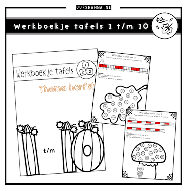 Lesmateriaal Thema herfst | Werkboekje tafels 1 t/m 10 van auteur Juf Shanna
