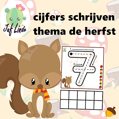 Lesmateriaal cijfers schrijven thema de herfst van auteur juf Linde