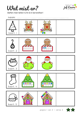 Lesmateriaal Wat mist er? - Tellen t/m 6 (**) - Kerst van auteur De klas van juf Laura slide 3