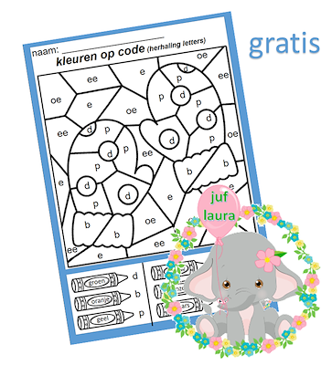 Lesmateriaal Kleuren op code (letters) van auteur Juf Laura