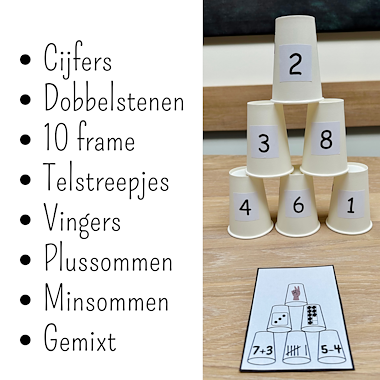 Lesmateriaal Getalbeelden bekers | kleuters spelend leren tellen rekenen van auteur My Teacher Shares slide 2